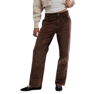 FREE PEOPLE Risk Taker High Rise Straight Leg Corduroy Pants Chocolate NEW